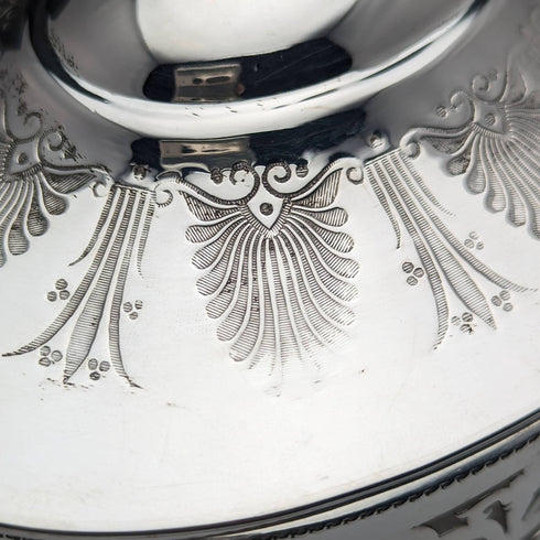 Late Victorian British Antique Silver Plated Biscuit Barrel with Glass Inner